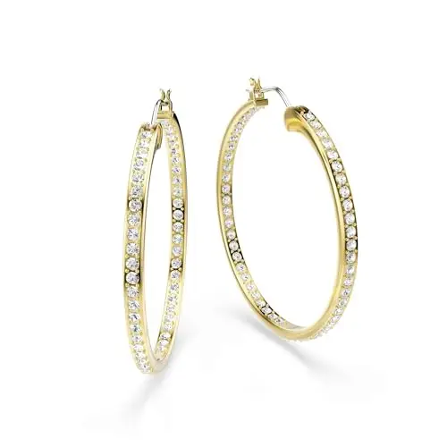 Swarovski Orecchini a cerchio Sommerset, Bianchi, Placcato color oro miniatura 3