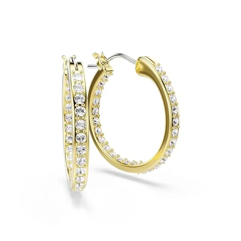 Swarovski Orecchini a cerchio Sommerset, Piccoli, Bianchi, Placcato color oro miniatura 3