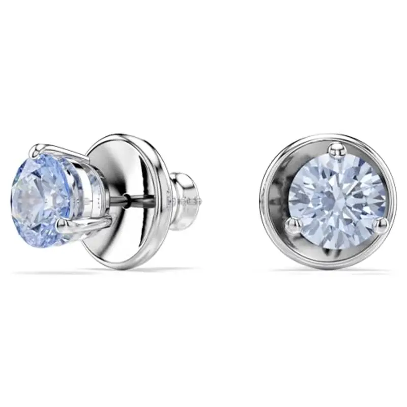 Swarovski Orecchini a lobo Solitaire, Taglio Round, Blu, Placcato rodio miniatura 3