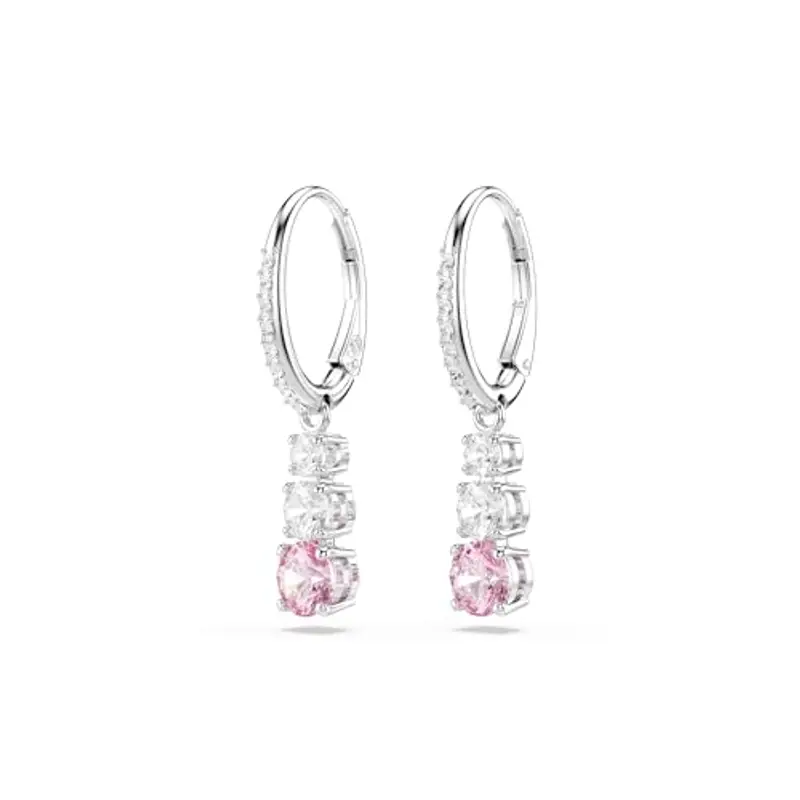 Swarovski Orecchini pendenti Stilla Attract, Taglio Round, Rosa, Placcato rodio miniatura 3