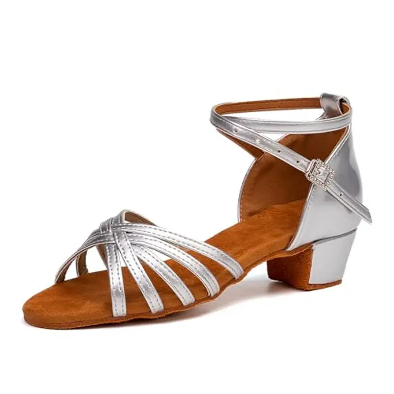 SWDZM Scarpe da Ballo Latino Americano Bambina Standard Salsa Ballroom Tacco 3 cm,Argento,EU 32