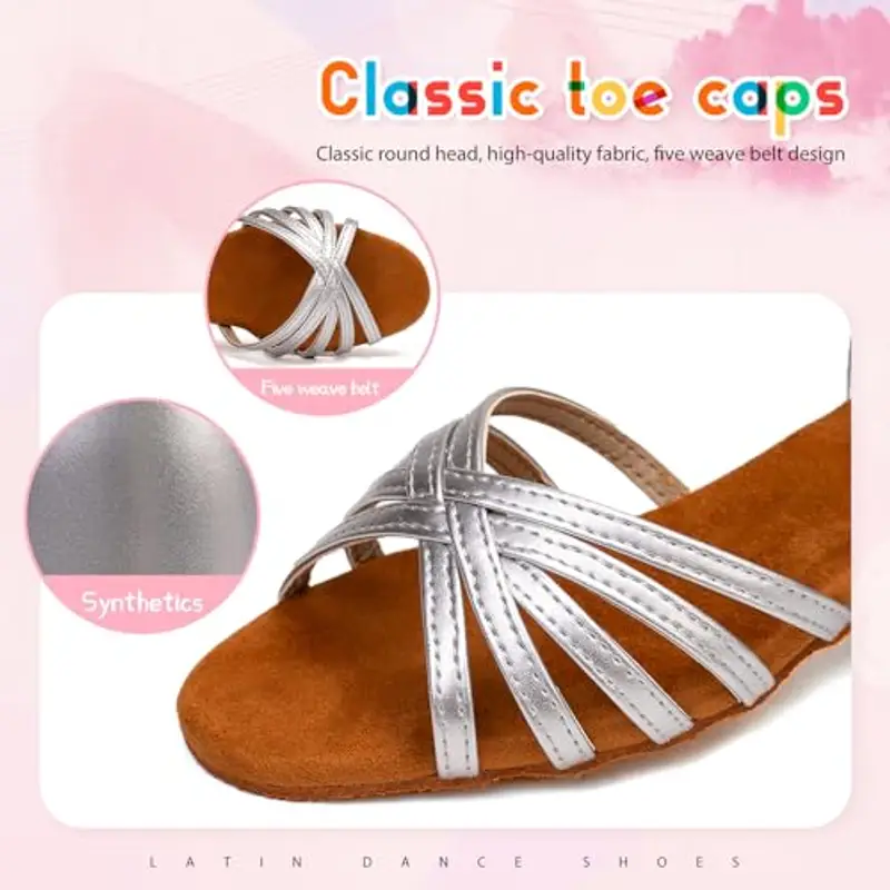 SWDZM Scarpe da Ballo Latino Americano Bambina Standard Salsa Ballroom Tacco 3 cm, Argento, EU 32 miniatura 3