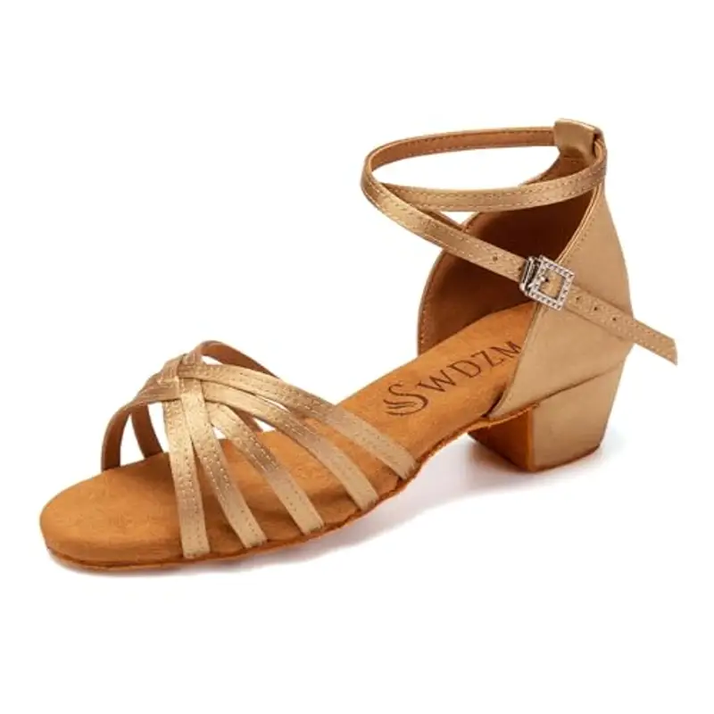 SWDZM Scarpe da Ballo Latino Americano Bambina Standard Salsa Ballroom Tacco 3 cm,Beige,EU 30.5