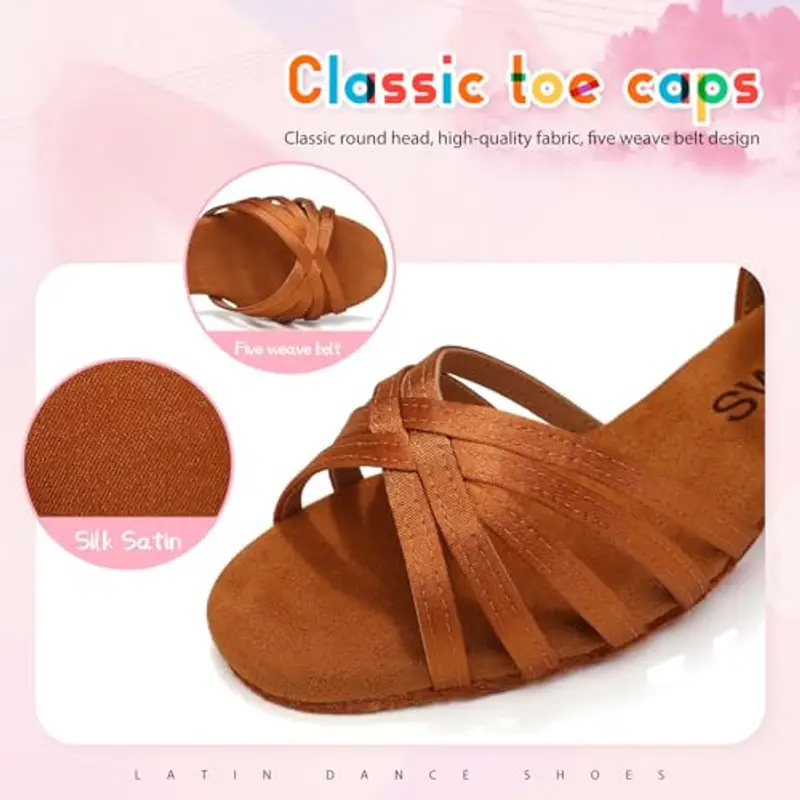 SWDZM Scarpe da Ballo Latino Americano Bambina Standard Salsa Ballroom Tacco 3 cm, Marrone, EU 30 miniatura 3