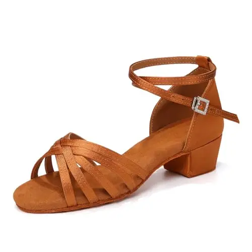 SWDZM Scarpe da Ballo Latino Americano Bambina Standard Salsa Ballroom Tacco 3 cm,Marrone,EU 38
