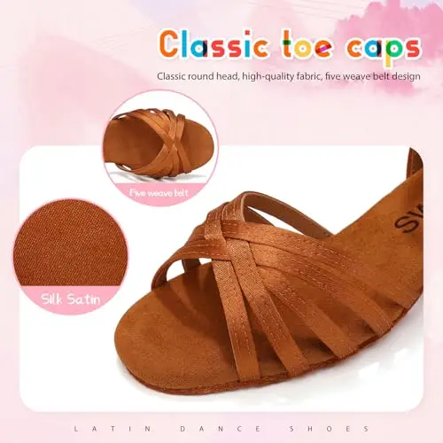 SWDZM Scarpe da Ballo Latino Americano Bambina Standard Salsa Ballroom Tacco 3 cm, Marrone, EU 38 miniatura 3