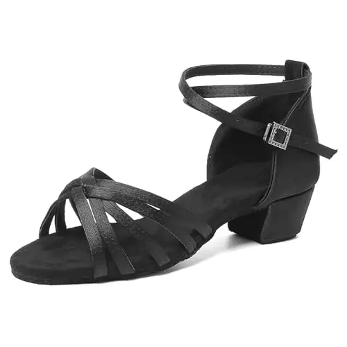 SWDZM Scarpe da Ballo Latino Americano Bambina Standard Salsa Ballroom Tacco 3 cm,Nero,EU 30