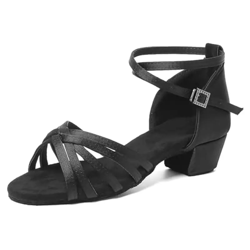 SWDZM Scarpe da Ballo Latino Americano Bambina Standard Salsa Ballroom Tacco 3 cm,Nero,EU 37