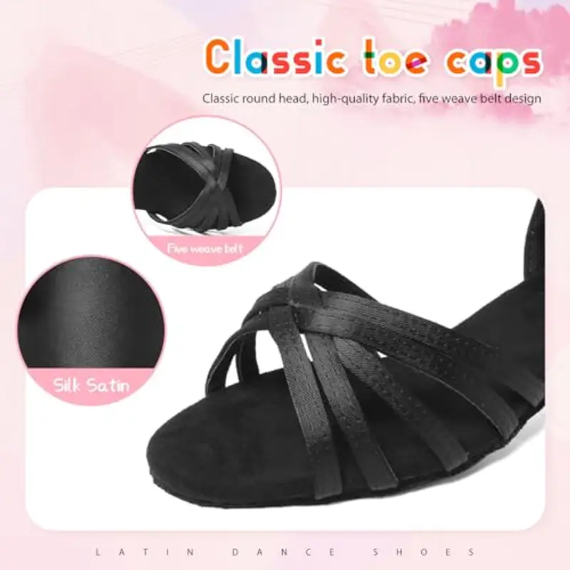 SWDZM Scarpe da Ballo Latino Americano Bambina Standard Salsa Ballroom Tacco 3 cm, Nero, EU 37 miniatura 3