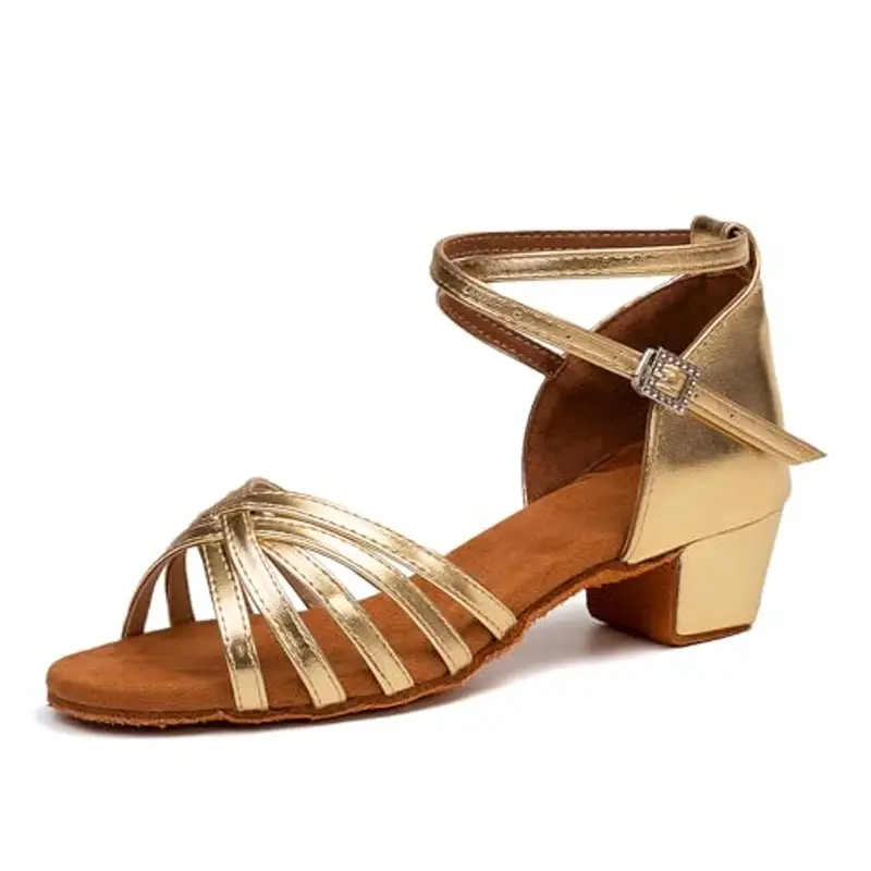 SWDZM Scarpe da Ballo Latino Americano Bambina Standard Salsa Ballroom Tacco 3 cm,Oro,EU 27