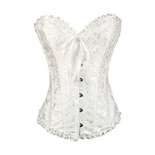 SxyBox Corsetto Donna Sexy Burlesque Overbust Corsetti Bustino per Halloween, Carnevale e Feste,Bianco,XL