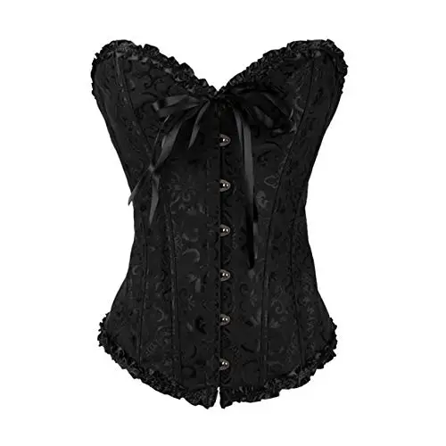 SxyBox Corsetto Donna Sexy Burlesque Overbust Corsetti Bustino per Halloween, Carnevale e Feste,Nero,S