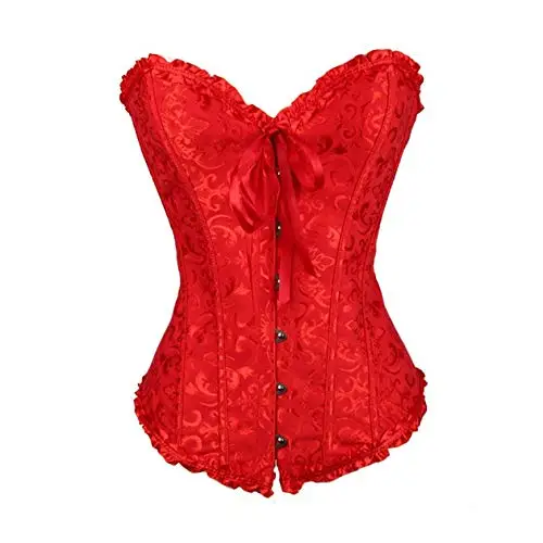 SxyBox Corsetto Donna Sexy Burlesque Overbust Corsetti Bustino per Halloween, Carnevale e Feste,Rosso,S
