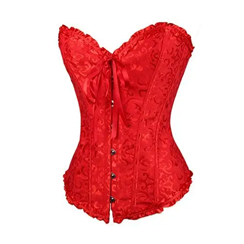 SxyBox Corsetto Donna Sexy Burlesque Overbust Corsetti Bustino per Halloween, Carnevale e Feste, Rosso, S miniatura 3