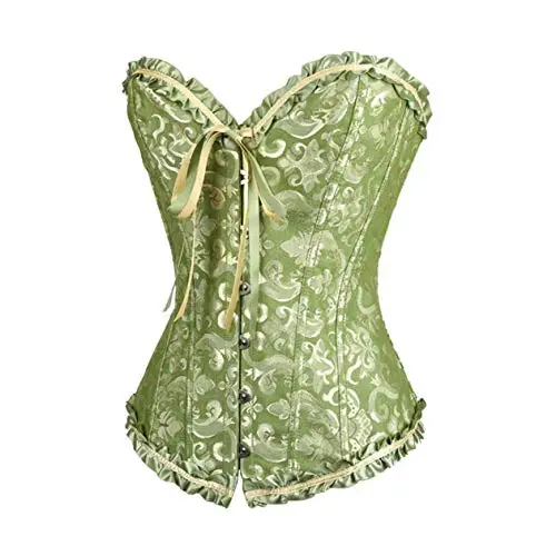 SxyBox Corsetto Donna Sexy Burlesque Overbust Corsetti Bustino per Halloween, Carnevale e Feste,Verde,M