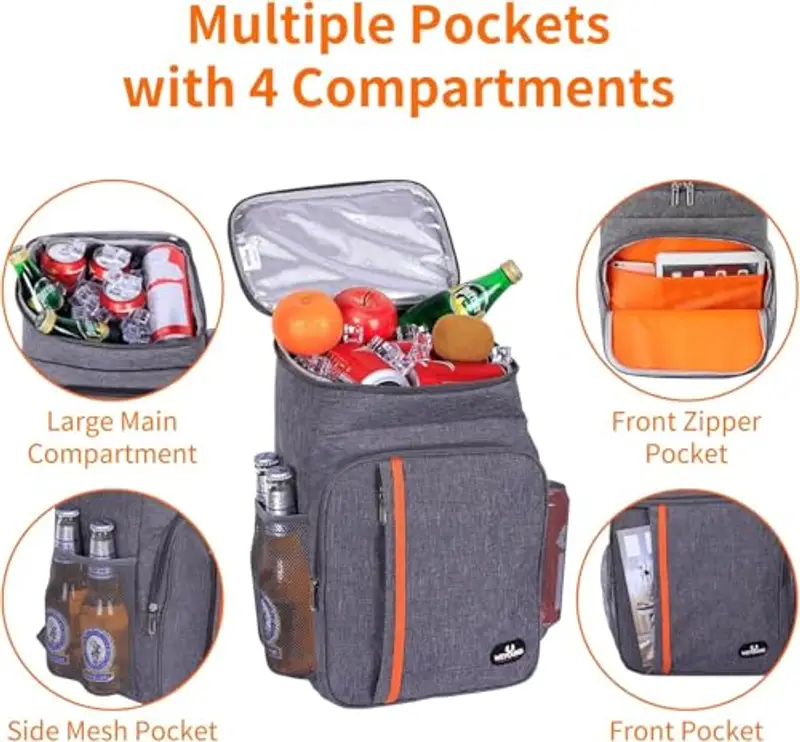 SXYHKJ Zaino Termico Frigo 23L, Borsa Termica Porta Pranzo Borsa Frigo Borsa della Spesa Isoterma, Picnic Zaino Impermeabile Zaini Ultraleggeri Uomo Donna per Campeggio, Barbecue, Trekking (grigio) miniatura 3