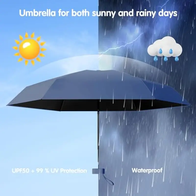 Sykrawki Ombrello Pieghevole Portatile Compatto, Anti UV e Antivento, Mini Ombrello da Tasca Ultraleggero per Donne e miniatura 2
