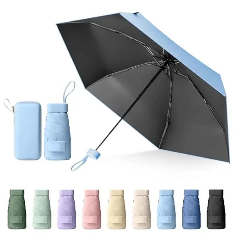Sykrawki Ombrello Pieghevole Portatile Compatto, Anti UV e Antivento, Mini Ombrello da Tasca Ultraleggero per Donne e Uomini, Ideale per Viaggi (azzurro cielo)