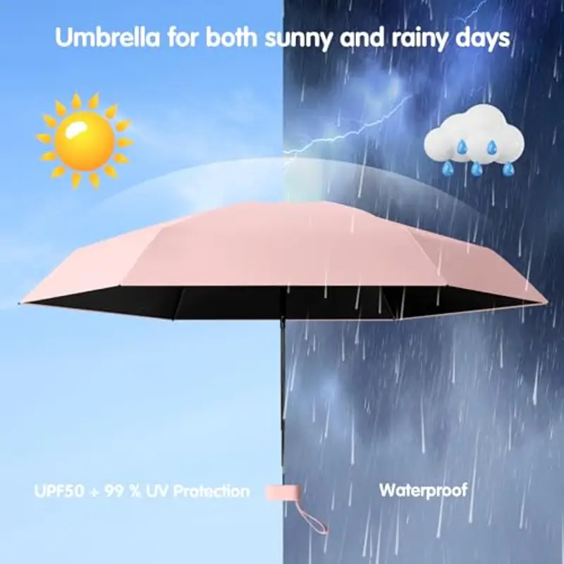 Sykrawki Ombrello Pieghevole Portatile Compatto, Anti UV e Antivento, Mini Ombrello da Tasca Ultraleggero per Donne e Uomini, Ideale per Viaggi miniatura 2