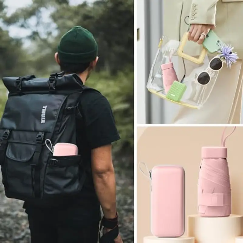 Sykrawki Ombrello Pieghevole Portatile Compatto, Anti UV e Antivento, Mini Ombrello da Tasca Ultraleggero per Donne e Uomini, Ideale per Viaggi miniatura 3