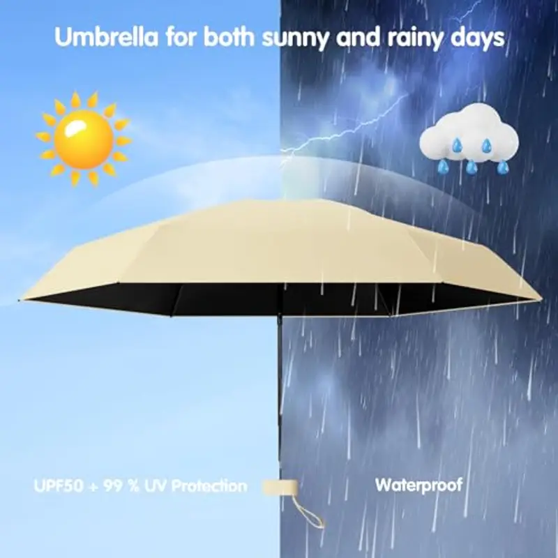 Sykrawki Ombrello Pieghevole Portatile Compatto, Anti UV e Antivento, Mini Ombrello da Tasca Ultraleggero per Donne e Uomini, Ideale per Viaggi (Mais giallo) miniatura 2