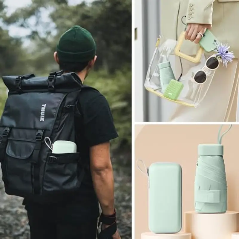 Sykrawki Ombrello Pieghevole Portatile Compatto, Anti UV e Antivento, Mini Ombrello da Tasca Ultraleggero per Donne e Uomini, Ideale per Viaggi (Verde menta) miniatura 3