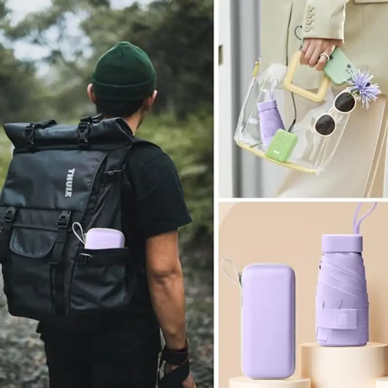 Sykrawki Ombrello Pieghevole Portatile Compatto, Anti UV e Antivento, Mini Ombrello da Tasca Ultraleggero per Donne e Uomini, Ideale per Viaggi (Viola) miniatura 3