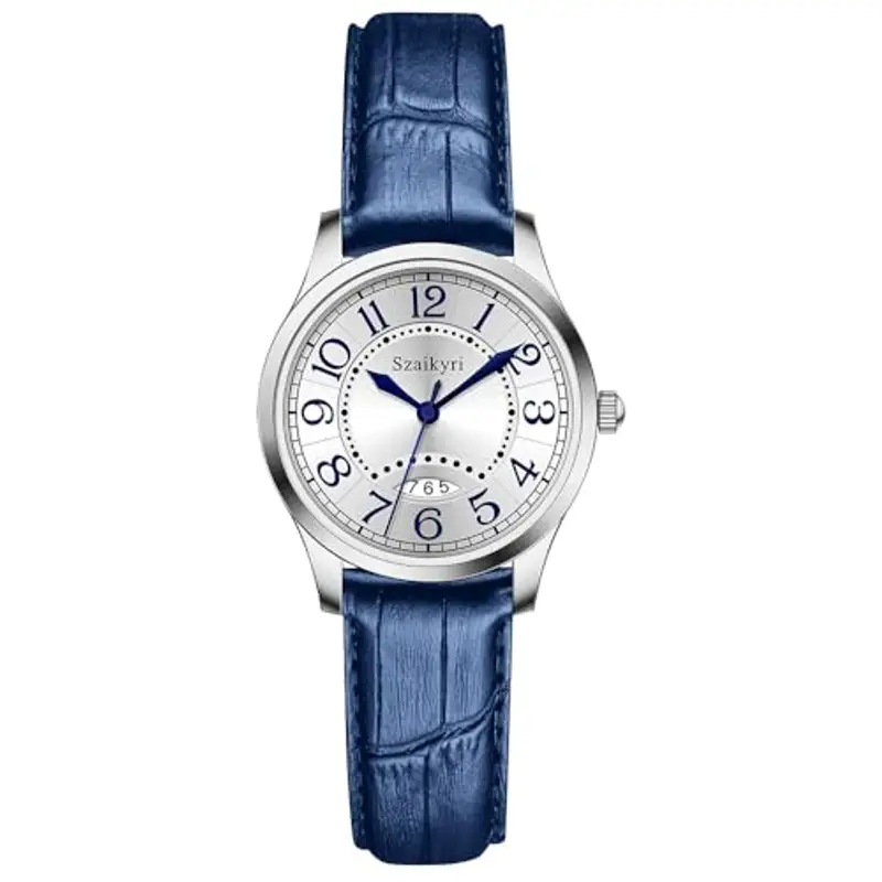 Szaikyri Orologio Cassico per Donne con Numeri Arabi Leggeri da Leggere Orologio da Donna con Calendario Idrofobo (Blue Mix Silver)