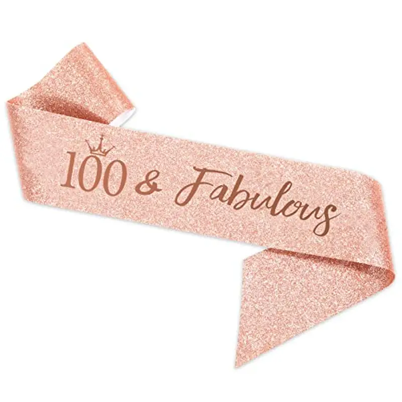 SZHUIHER, Set con tiara con il numero 100 e fascia con scritta "100 & Fabulous", per 100° compleanno, da donna, di colore oro rosa, adatto come regalo e feste di 100° compleanno miniatura 3