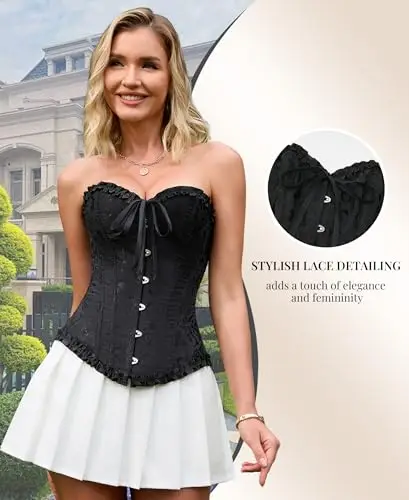 SZIVYSHI Moda Da donna Pizzo Su nuziale Tesoro Corsetto Bustino Superiore, Corset, Nero, S miniatura 3