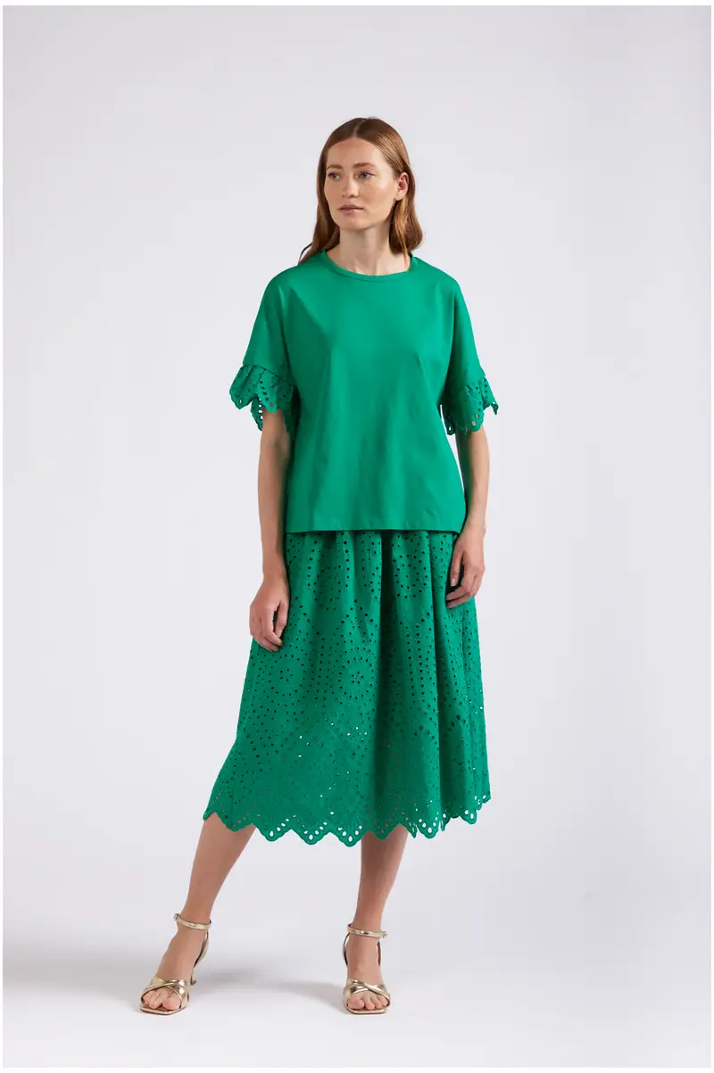 t-shirt a scatolina con sangallo alle maniche verde xs