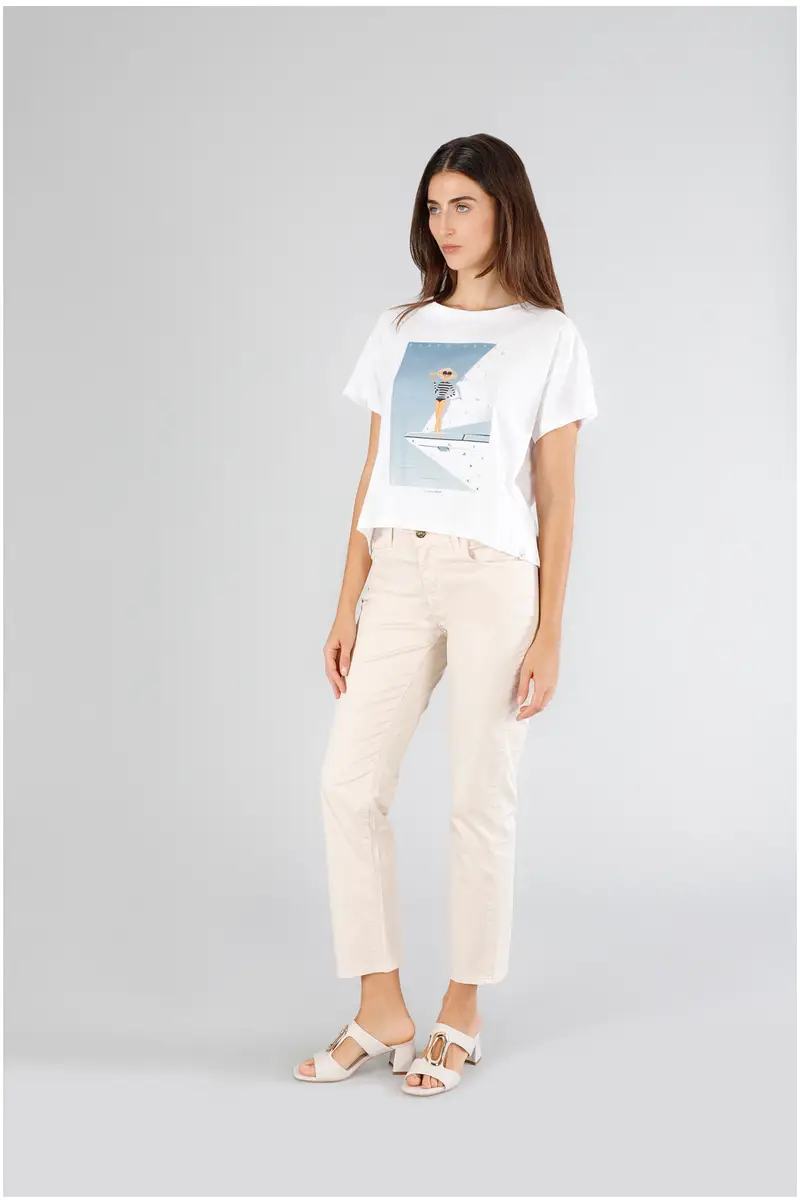 t-shirt a scatolina manica corta stampa portocervo bianco