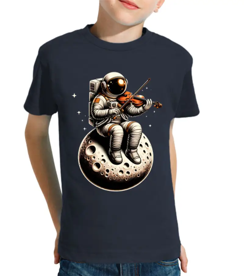 T-shirt bambino manica corta astronauta violinista seduto sui concerti musicali della luna