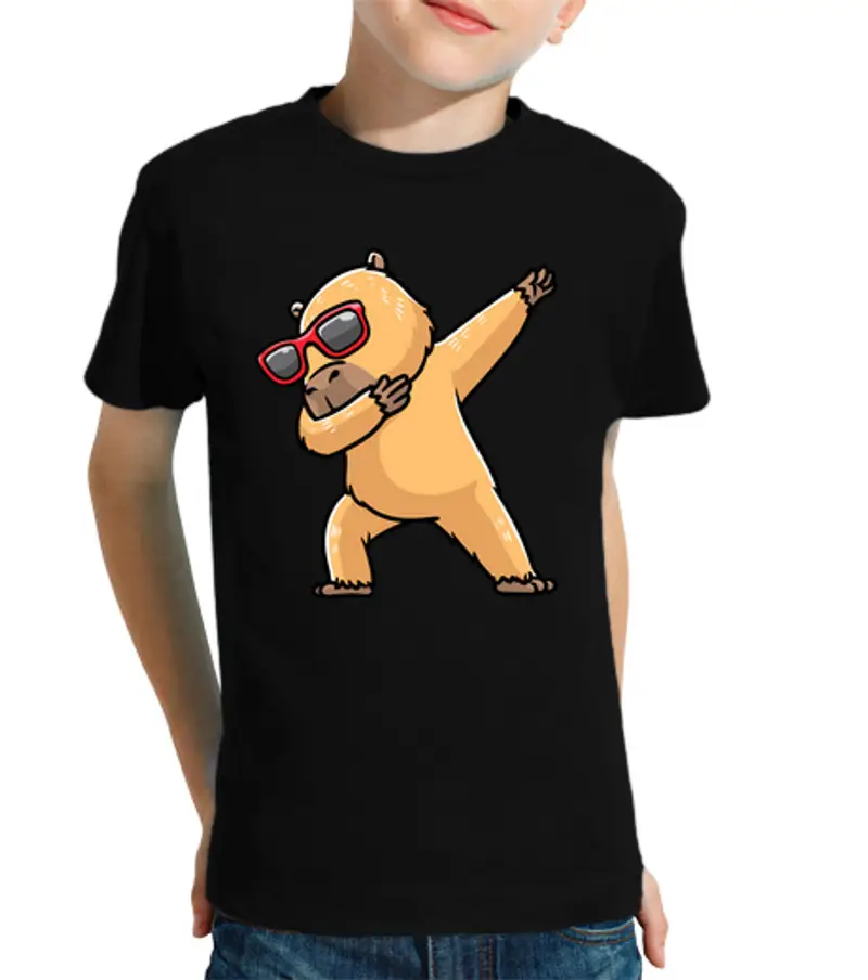 T-shirt bambino manica corta capibara che balla con gli occhiali da