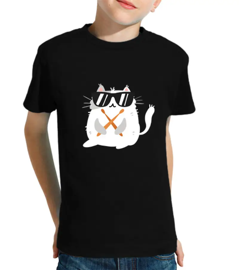 T-shirt bambino manica corta gatto divertente che indossa occhiali d
