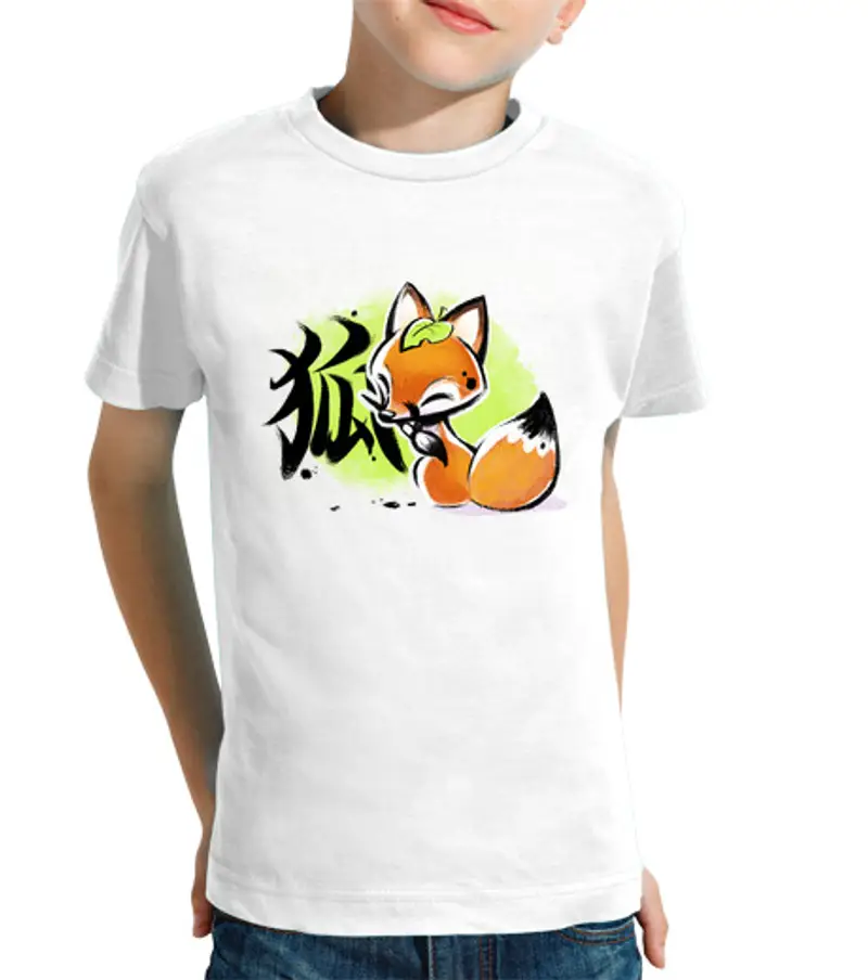 T-shirt bambino manica corta kitsune kanji