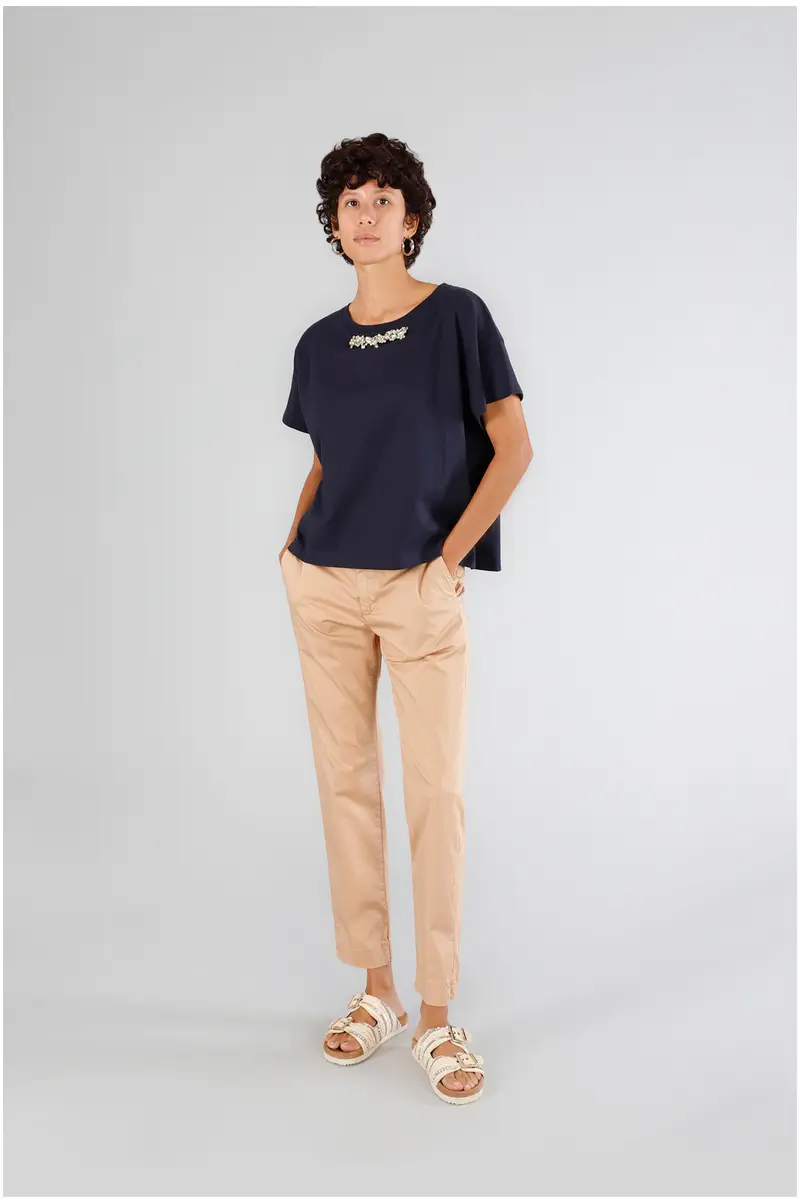 t-shirt con applicazione strass navy m