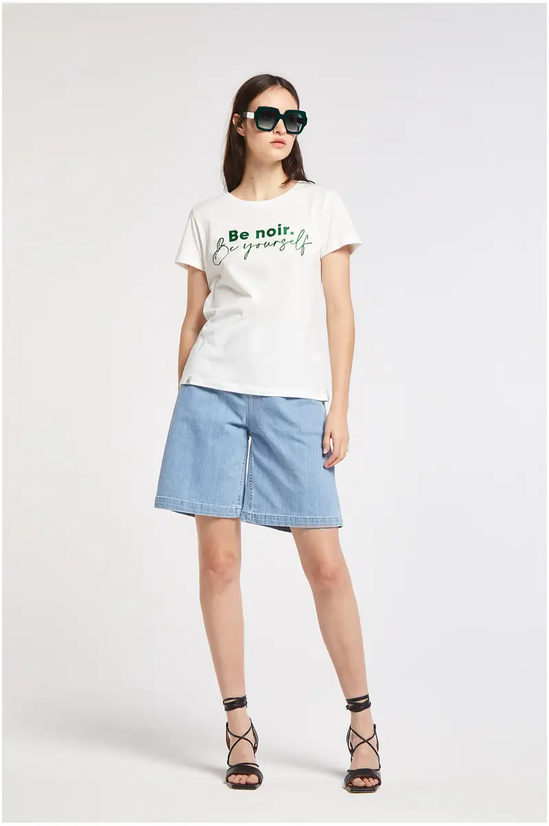 t-shirt in jersey di cotone con stampa be noir glitterata bianco xs