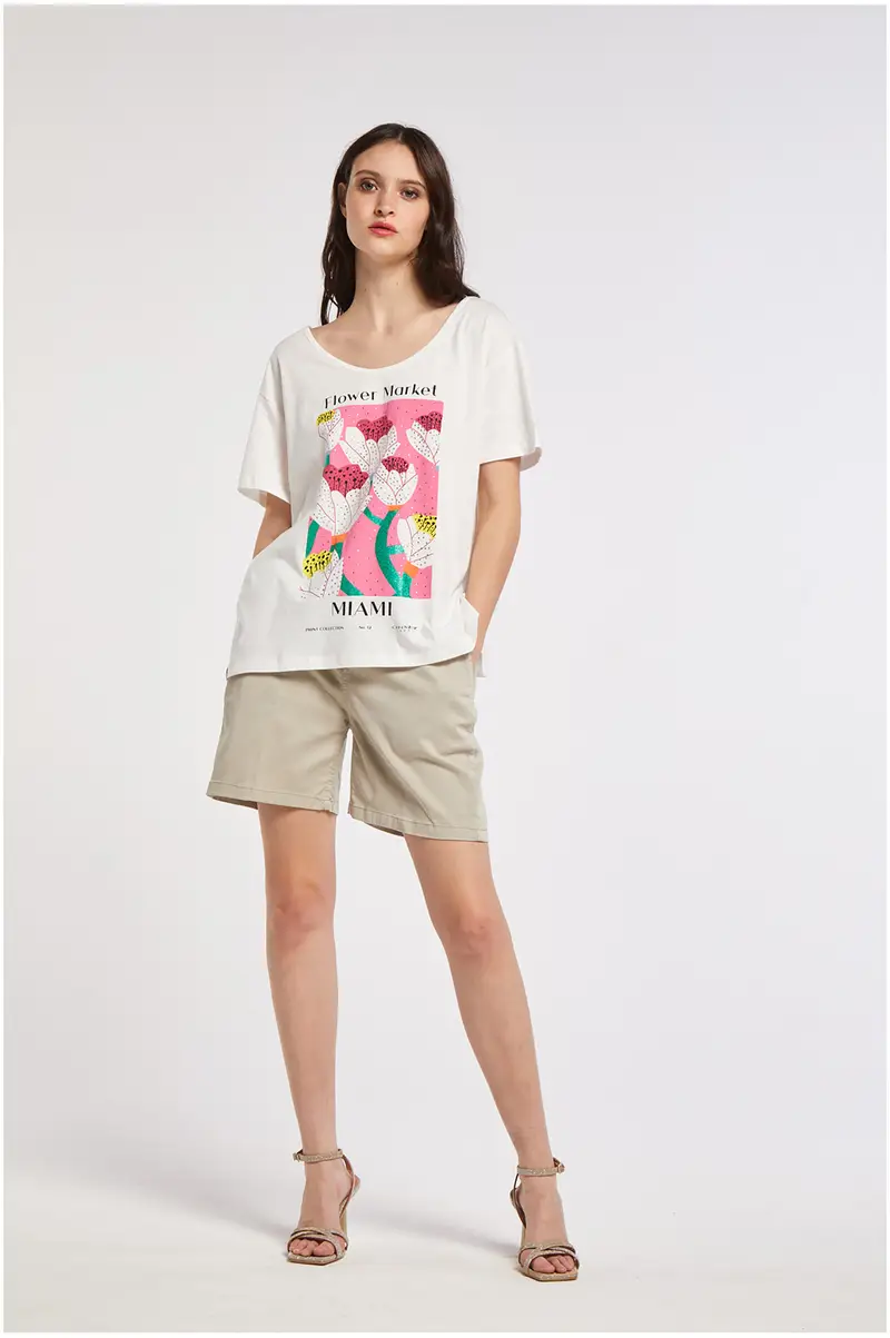 t-shirt in jersey di cotone con stampa floreale e strass bianco xl