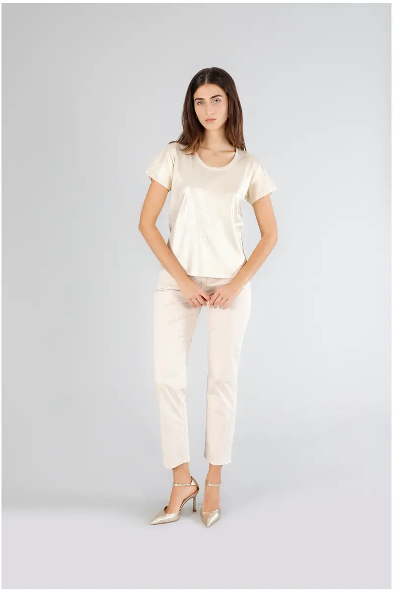 t-shirt manica corta costina placcata light gold