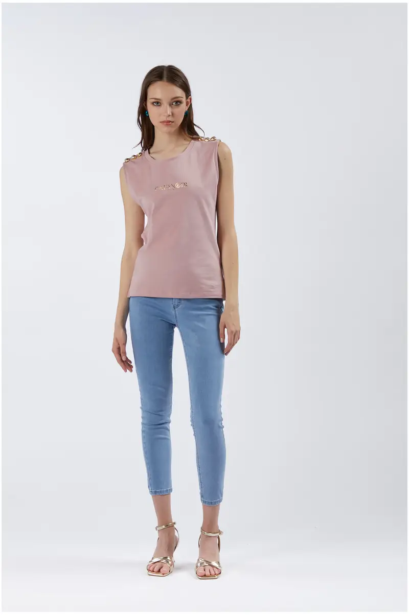 t-shirt smanicata con bottoni e stampa logo cipria