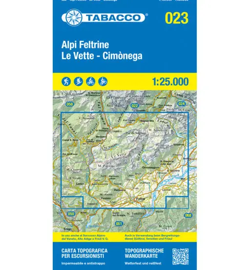 Carta N 023 Alpi Feltrine / Le Vètte - Cimònega - 1 25 000