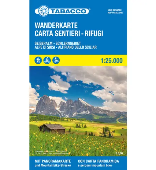 Carta sentieri rifugi Alpe di Siusi, Altipiano dello Sciliar - 1 25 000 Blue