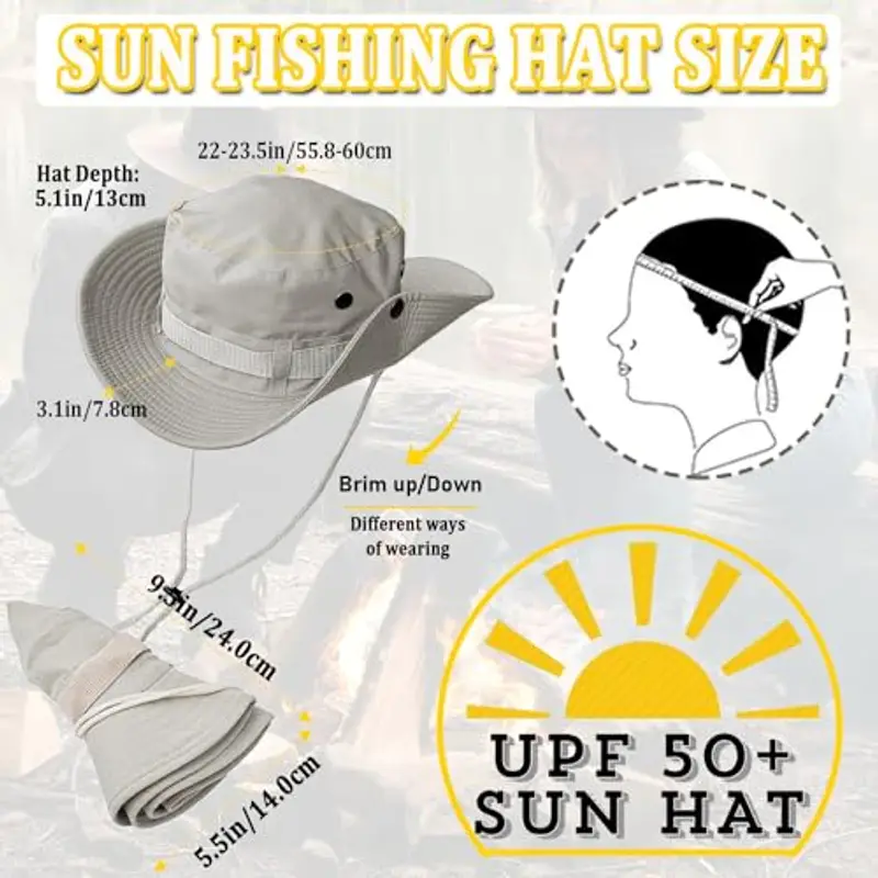 Taeku Cappello Boonie Uomo Donna Anti UV Protezione Solare a Tesa Larga Cappello per Esterni Safari Cappello da Sole per Esterno Escursionismo (Beige) miniatura 2