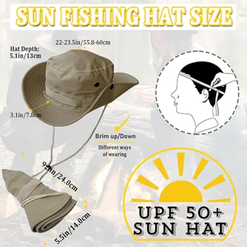 Taeku Cappello Boonie Uomo Donna Anti UV Protezione Solare a Tesa Larga Cappello per Esterni Safari Cappello da Sole per Esterno Escursionismo (Cachi) miniatura 2