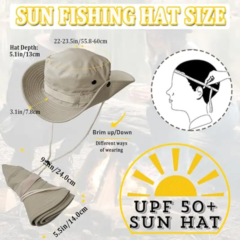 Taeku Cappello Boonie Uomo Donna Anti UV Protezione Solare a Tesa Larga Cappello per Esterni Safari Cappello da Sole per Esterno Escursionismo (Chiaro) miniatura 2