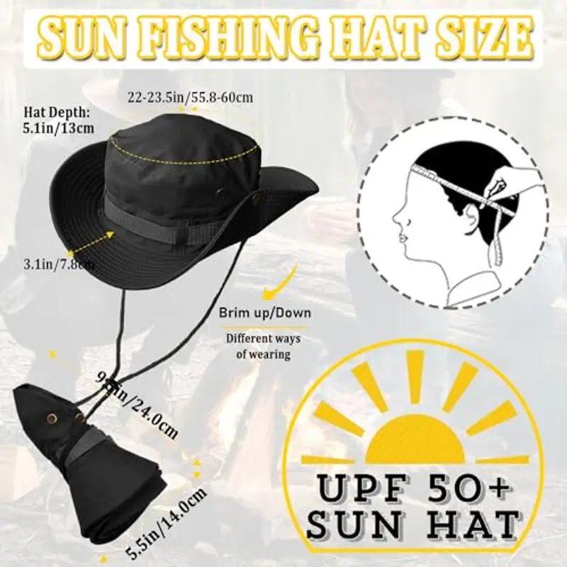 Taeku Cappello Boonie Uomo Donna Anti UV Protezione Solare a Tesa Larga Cappello per Esterni Safari Cappello da Sole per Esterno Escursionismo (Nero) miniatura 2