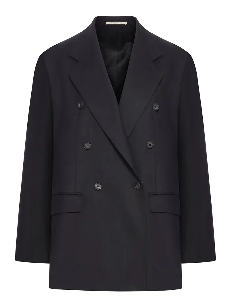 Blazer Doppiopetto In Lana E Seta Nero