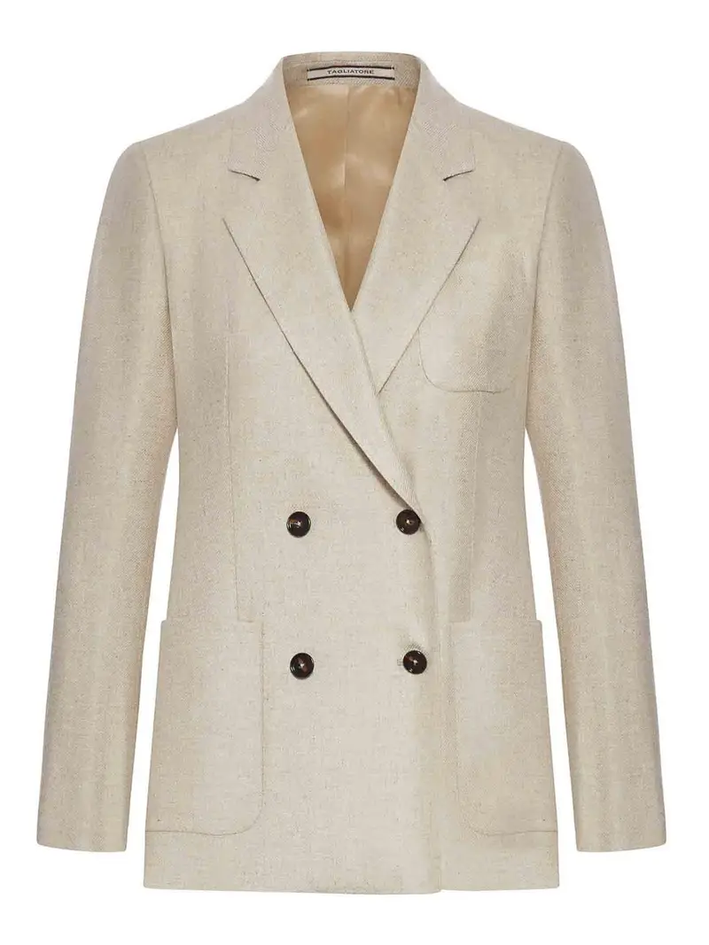Giacca Donna Parigi Doppiopetto in Seta Color Carne E Neutri