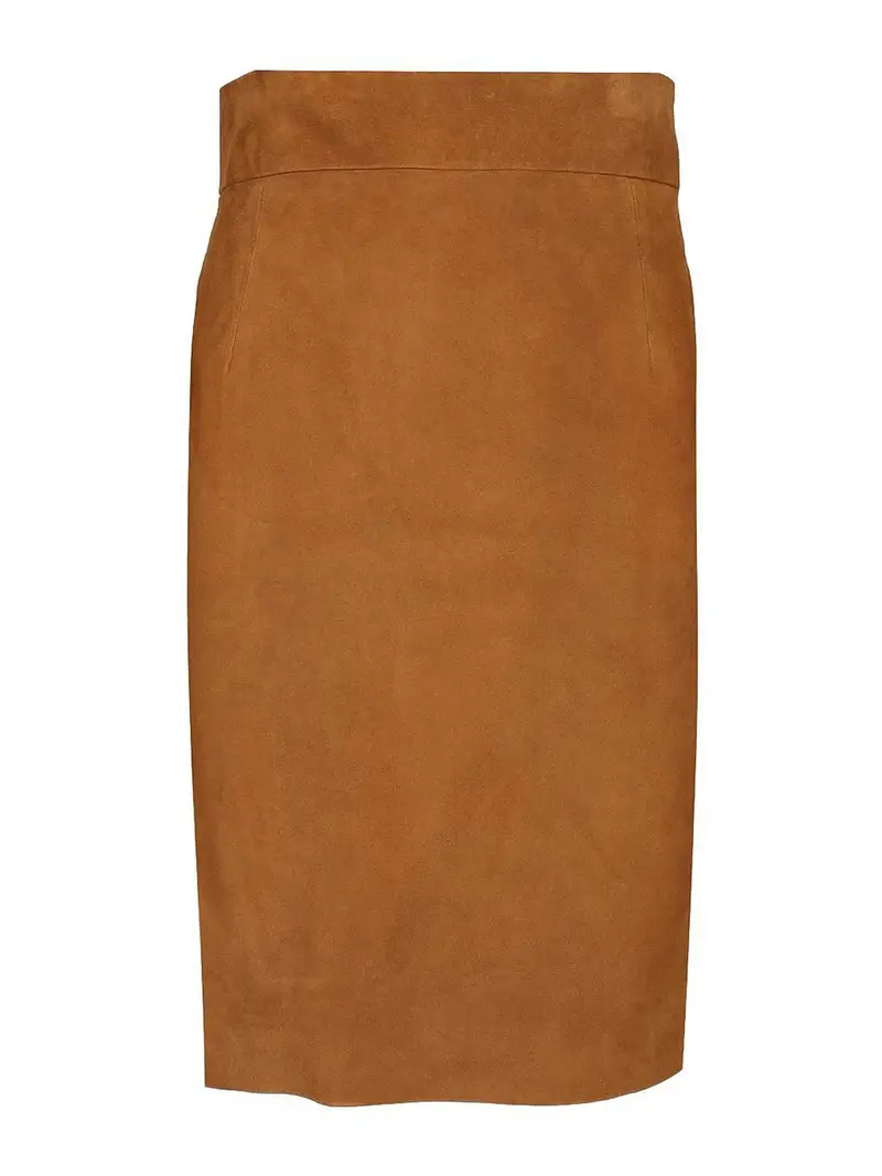 Gonna midi in pelle scamosciata Marrone